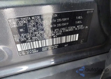 2019 Toyota Rav4 Xle Premium z USA, uszkodzony, nr VIN JTMA1RFV7KD037504